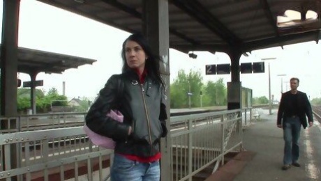 Skinny german slut pick up at train station and fucked