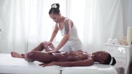 Black babe enjoys more than enough lesbian massage